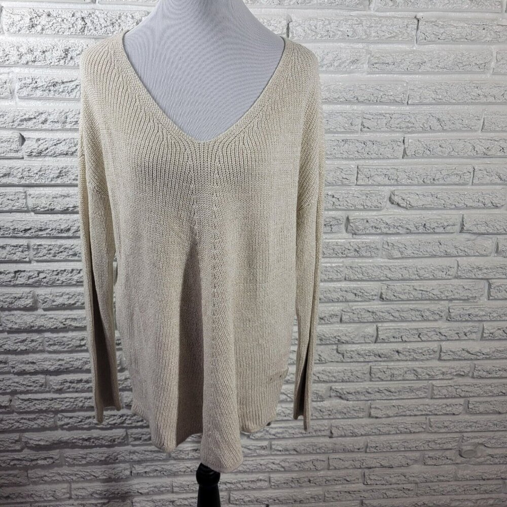 Ana Sweater Womens XXL V-Neck Pullover Metallic Sparkle Cotton Blend SWE41E